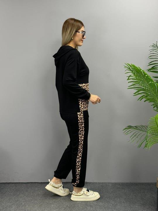 Kadın Uzun Kollu Leopar Detay Sweat Ve Yanı Leopar şerit Detay Pantolon Ikili Takım, 21578