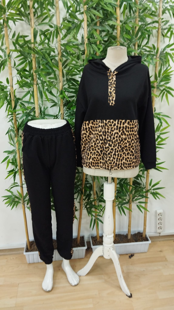 Kadın Uzun Kollu Leopar Detay Sweat Ve Yanı Leopar şerit Detay Pantolon Ikili Takım, 21578