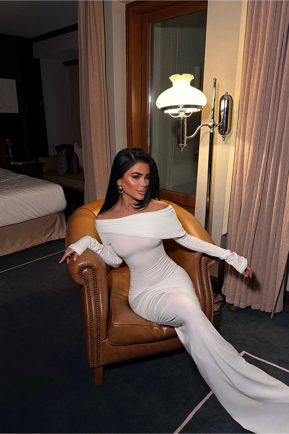 White Shoulder Detail Long Dress