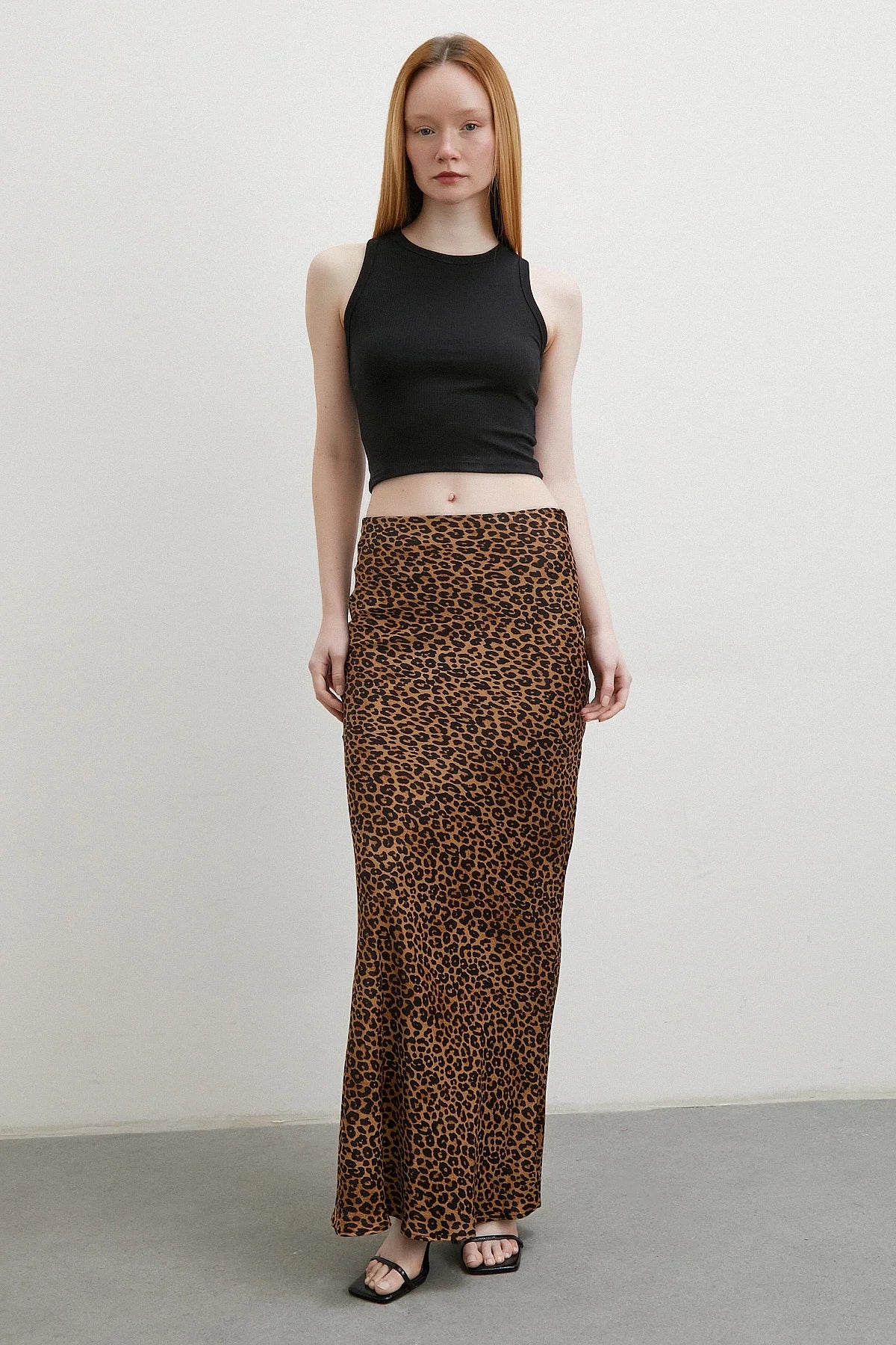 Leopar Desenli Verev Etek - Kahve