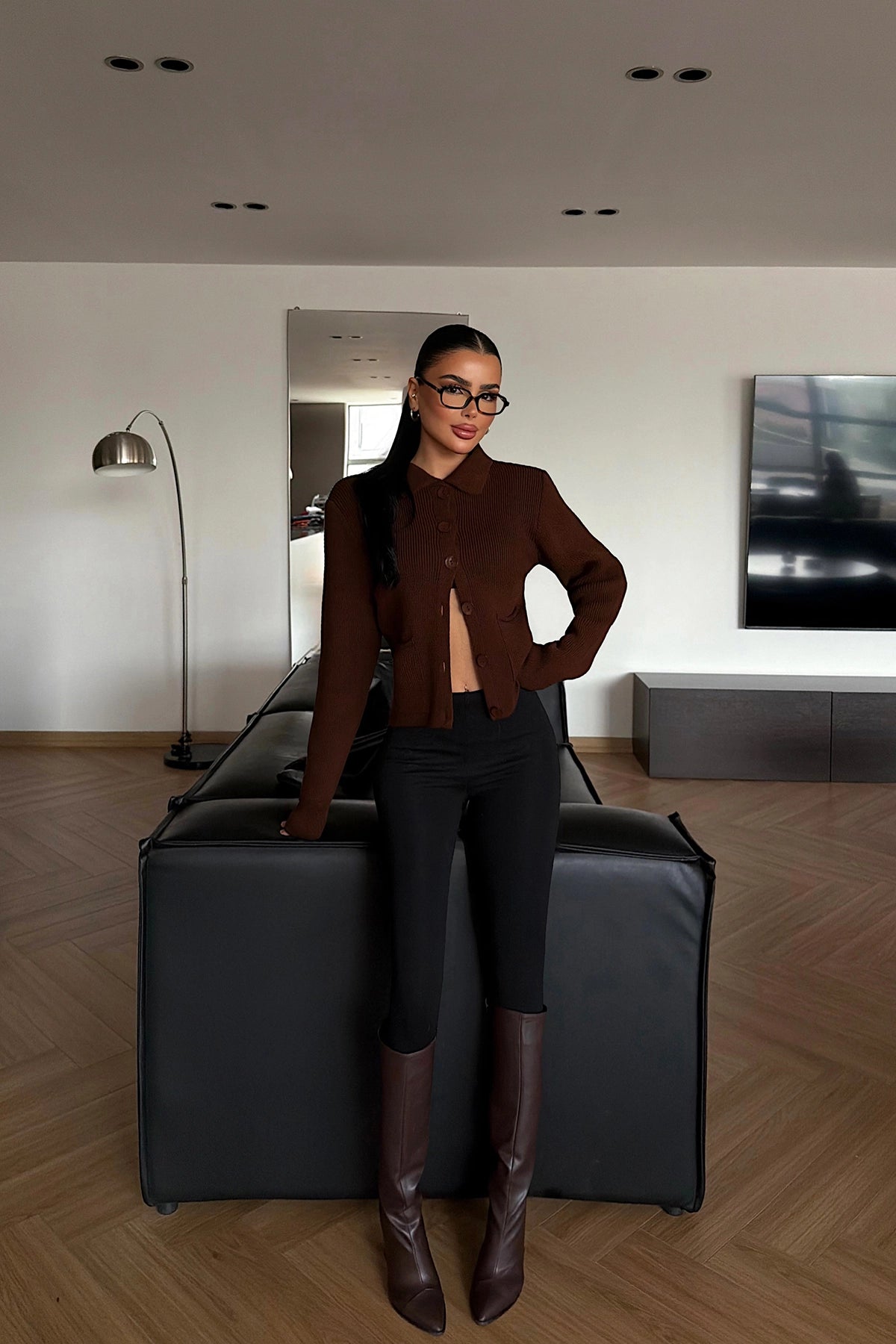 Acı Kahve Leche Dügmeli Triko Hırka