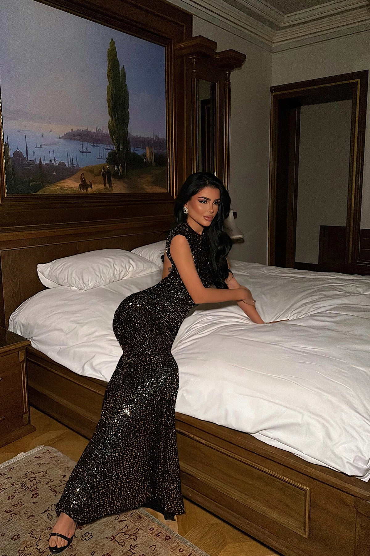 Rose Gold Sequin Backless Maxi Dress