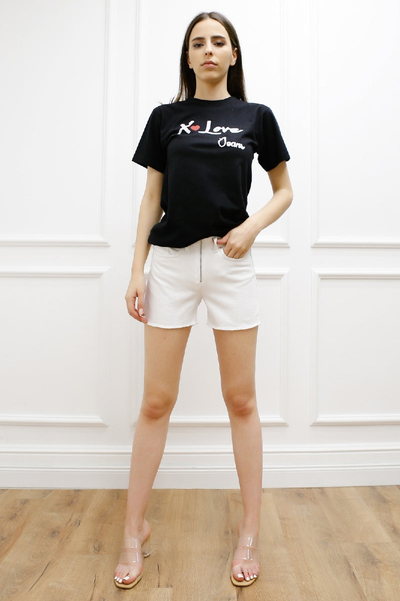 Önü Fermuarlı Kot Şort - Beyaz - (S-XL-6) - 4