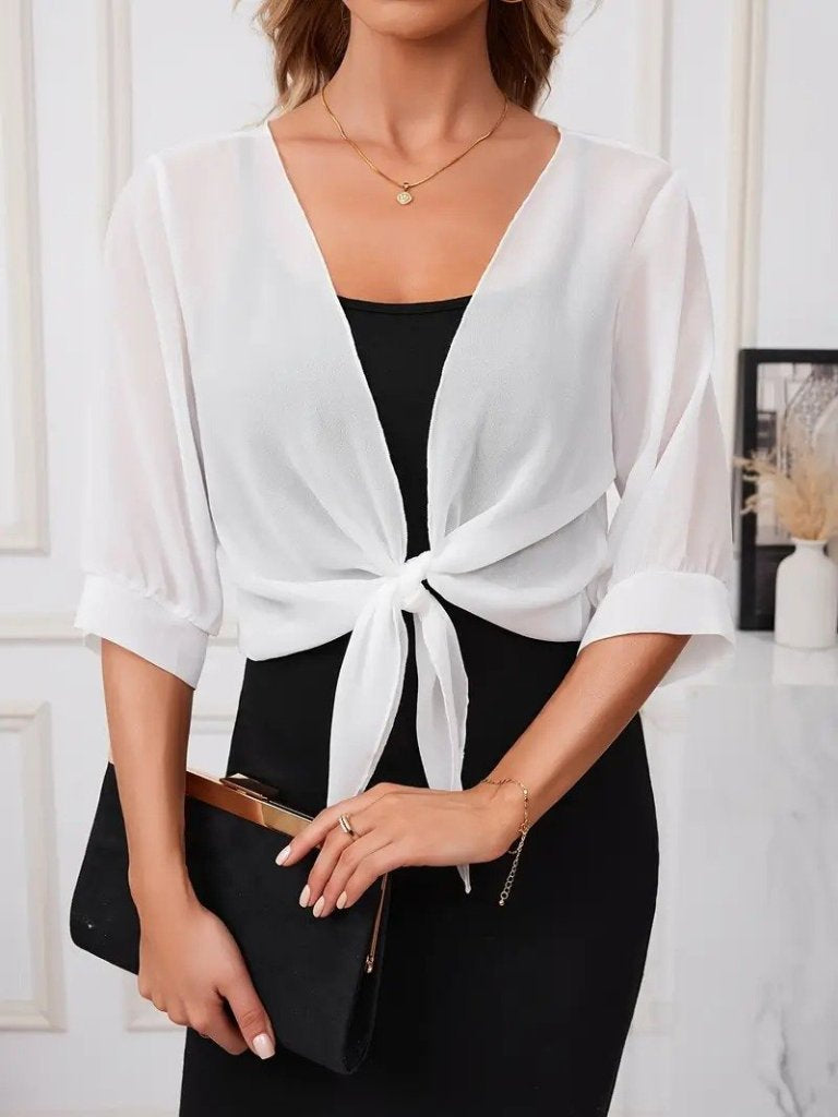 Kadın Truvakar Kol önden Bağlamalı Kısa şifon Bolero Ceket, 25355