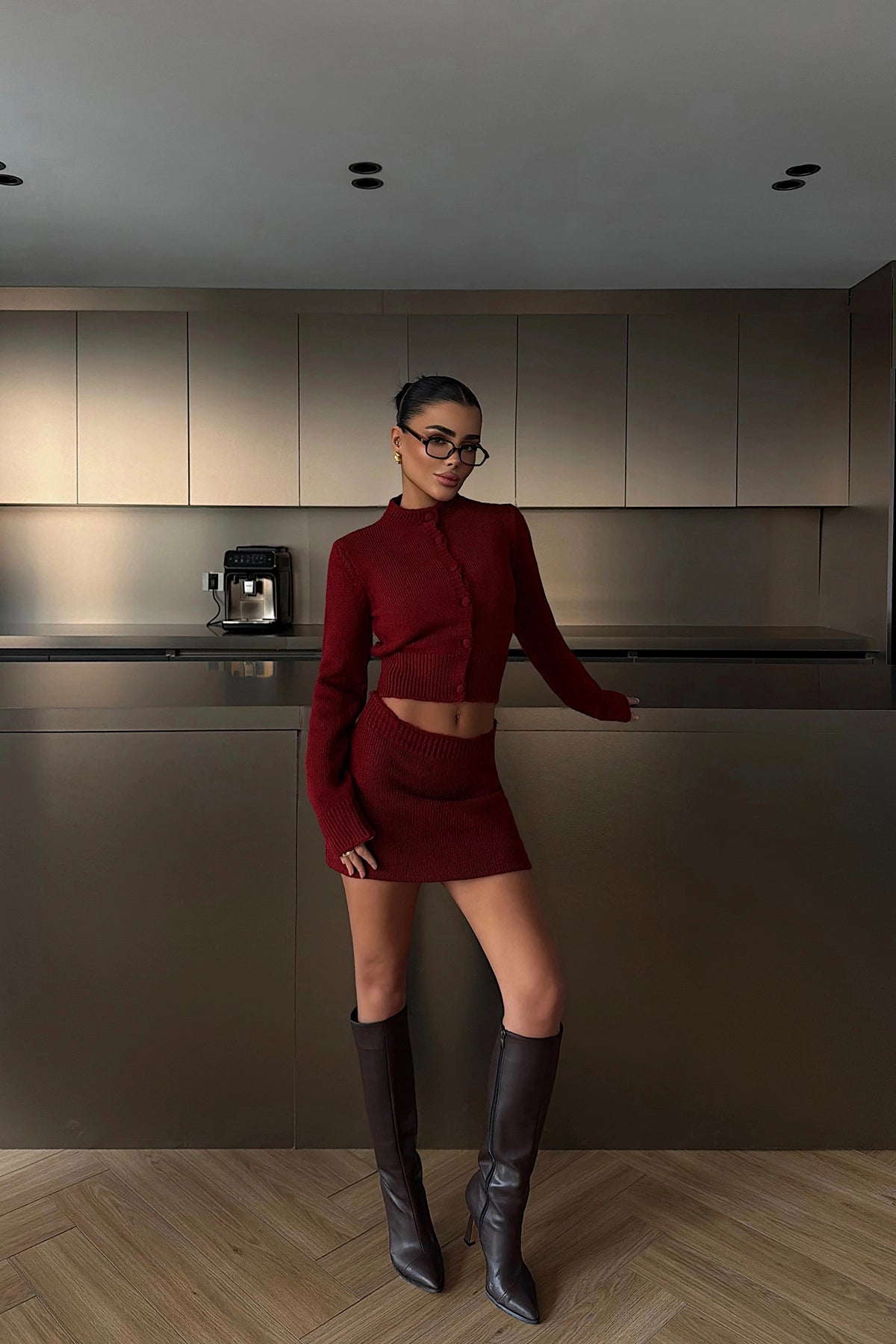 Burgundy Knit Skirt Set
