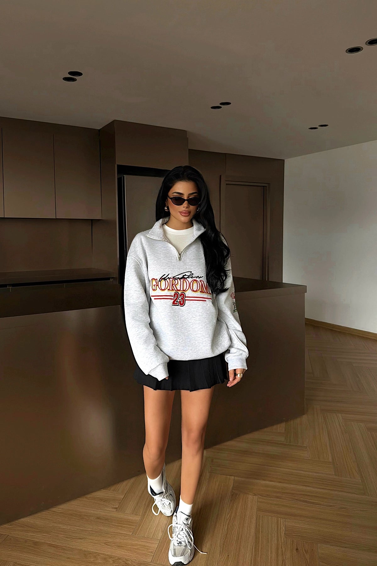 Gri Gordom Yazılı Fermuar Detay Sweat