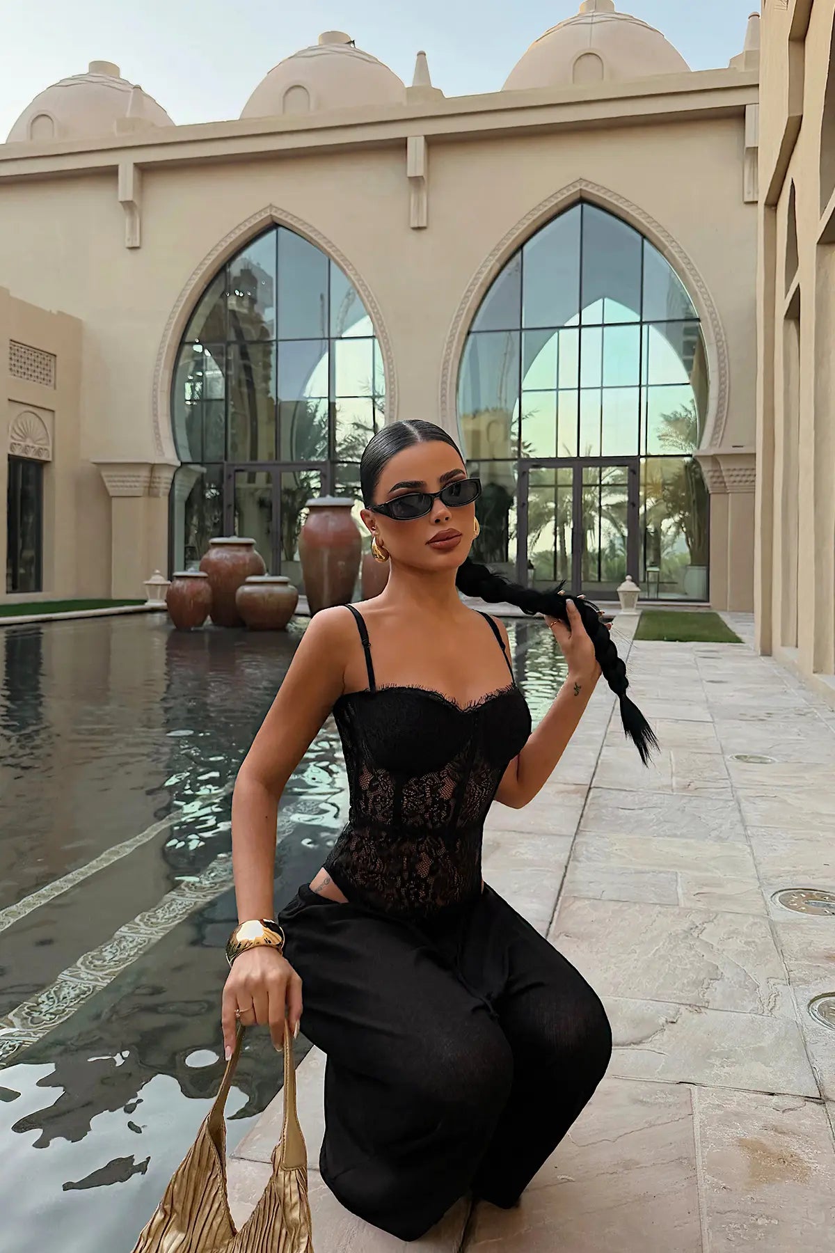 Siyah Brigitta Dantelli Bodysuit