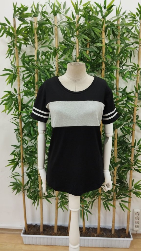 Women's Short Sleeve Crew Neck Two-Tone Viscose Blouse, 26522