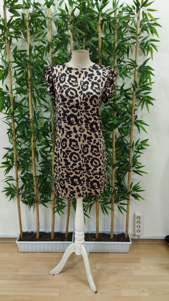 Kadın Kısa Kollu Fırfır Detay Arkadan Bağlamalı Leopar Desen Süprem Elbise , 34291