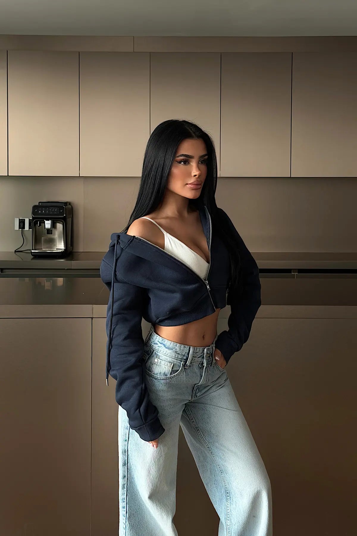 Lacivert Crop Kesim Hırka