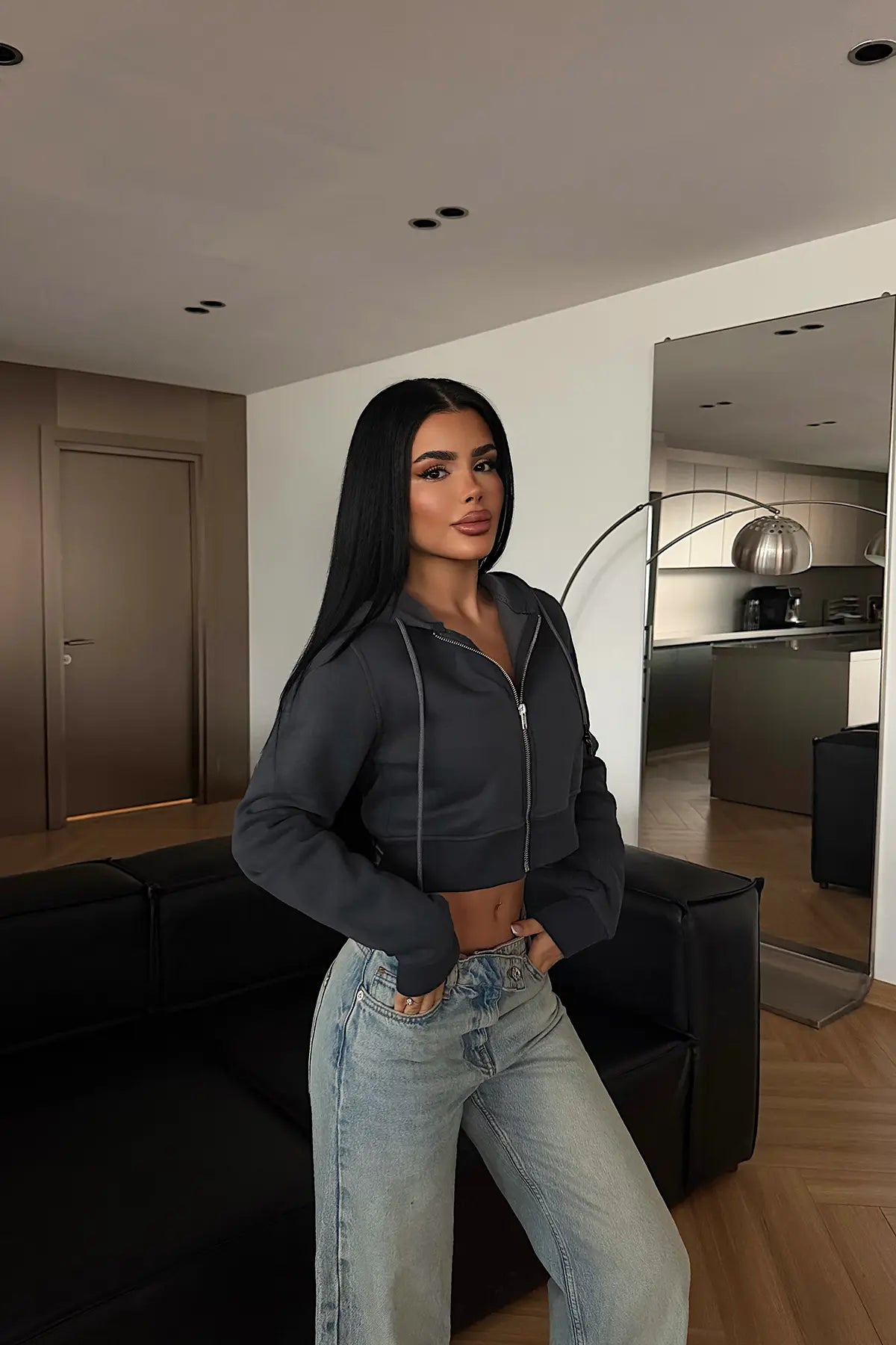 Antrasit Crop Kesim Hırka