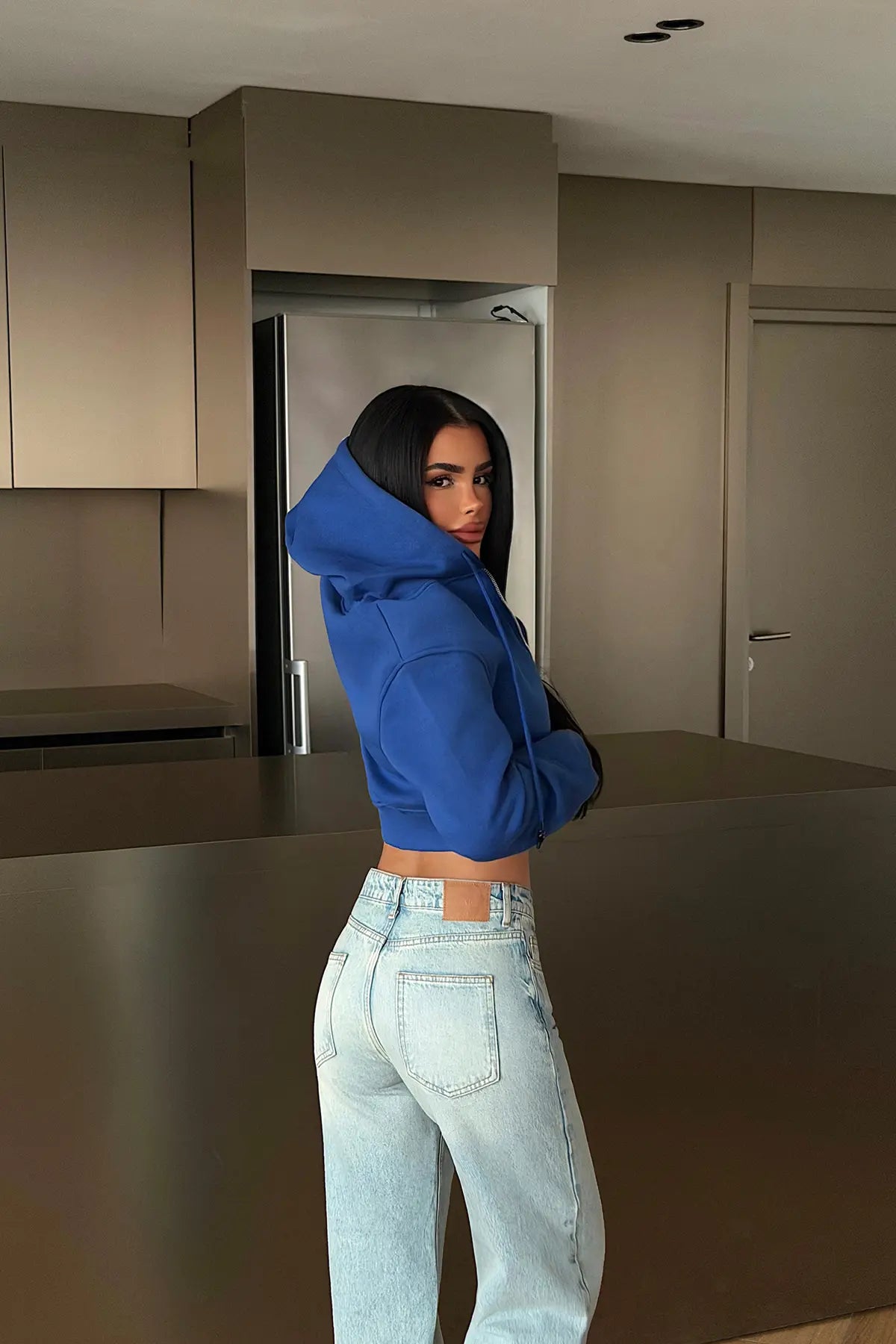 Saks Crop Kesim Hırka
