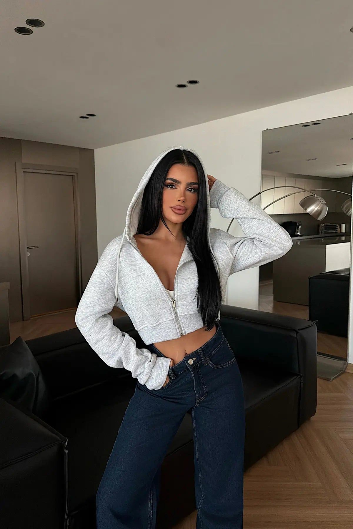 Gri Crop Kesim Hırka