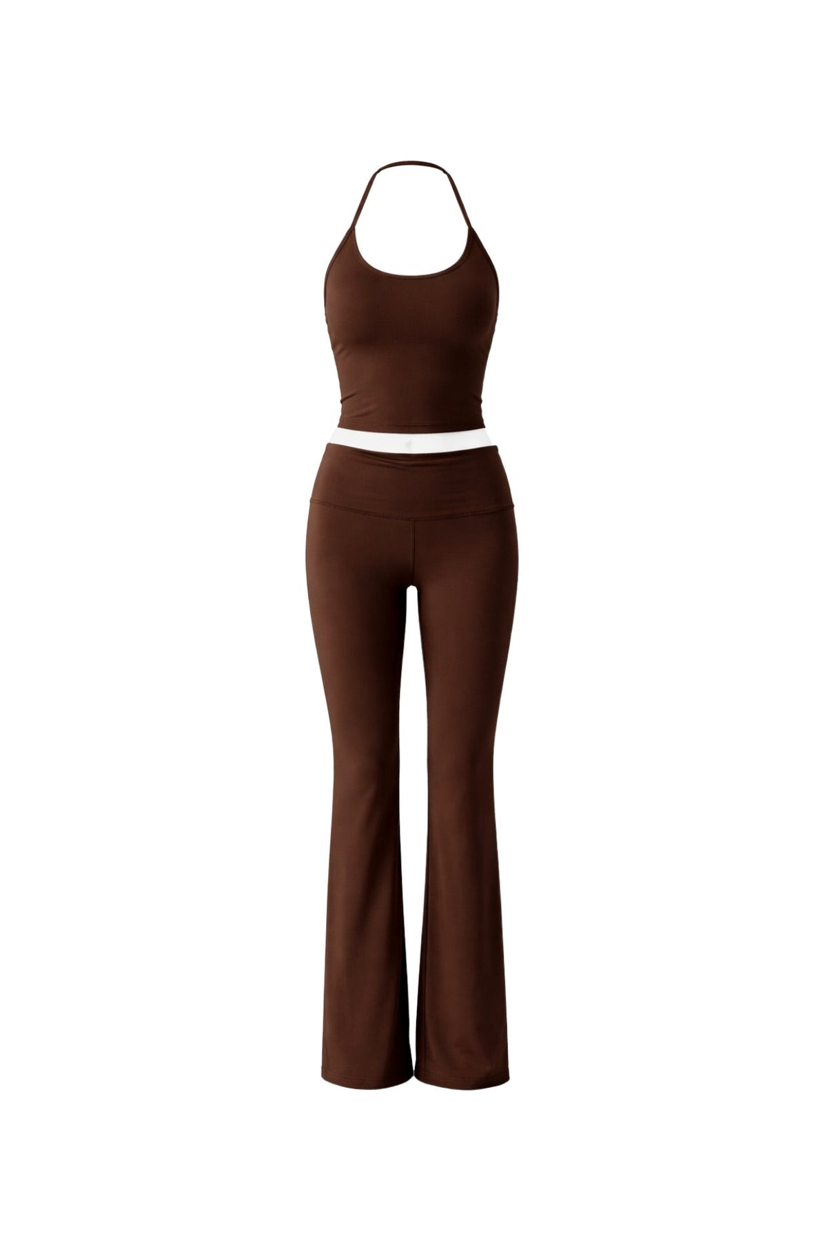 İp Askılı Bluz Wide Leg Pantolon İkili Takım - Kahverengi