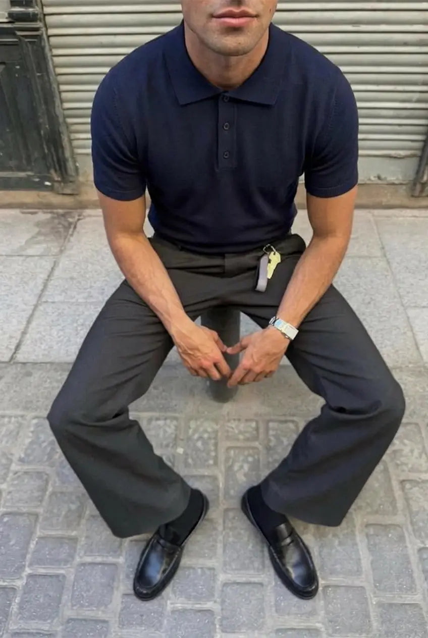 Lacivert Düğme Detay Tişört