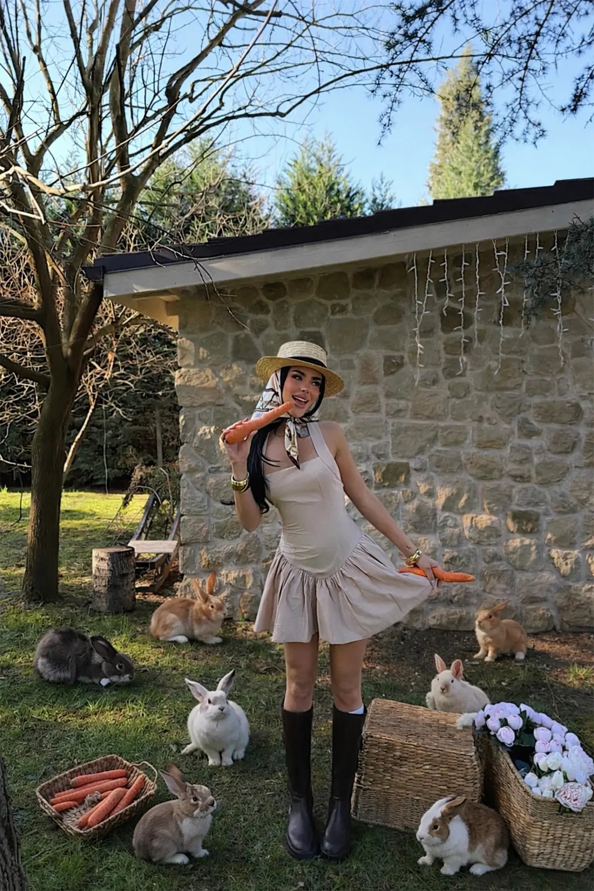 Bej Annalise Mini Elbise