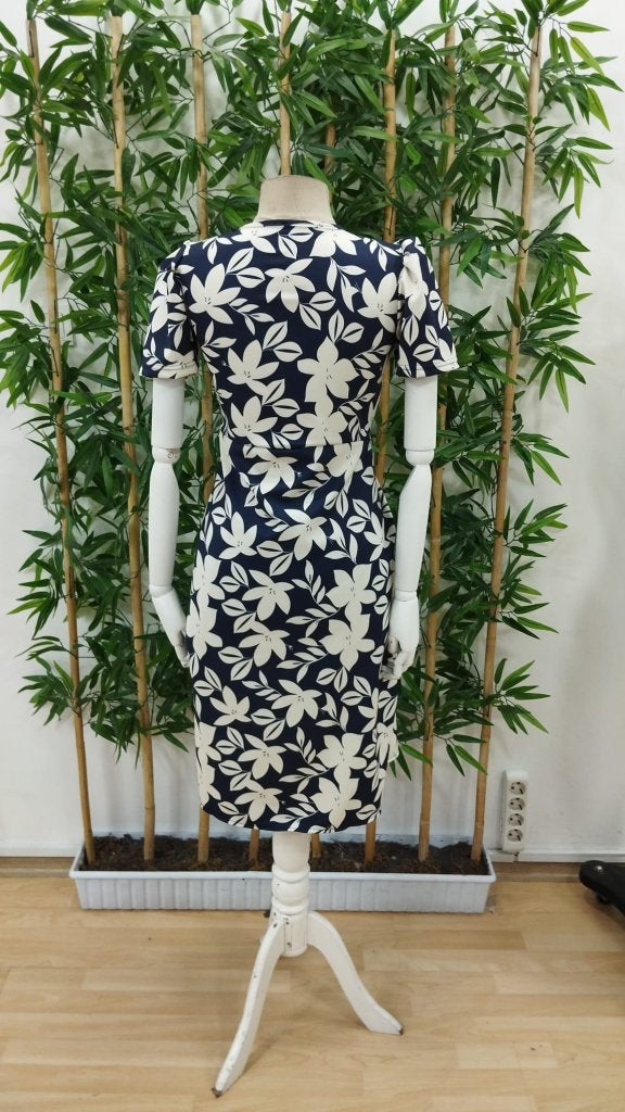 Women's Short Sleeve V-Neck Floral Midi Satin Dress, 26247