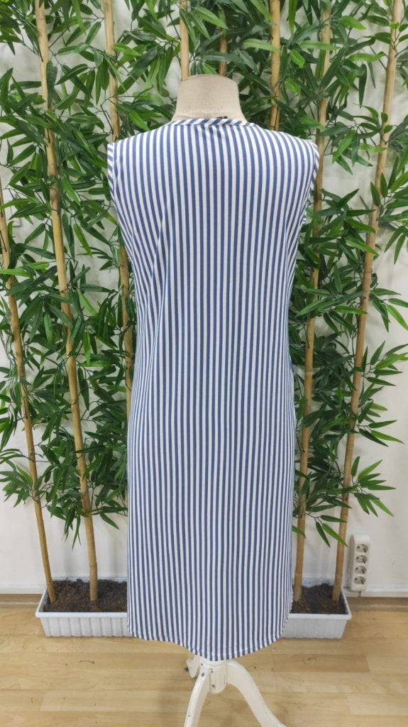 Women's V-Neck Striped Strappy Midi Knitted Viscose Dress, 31465