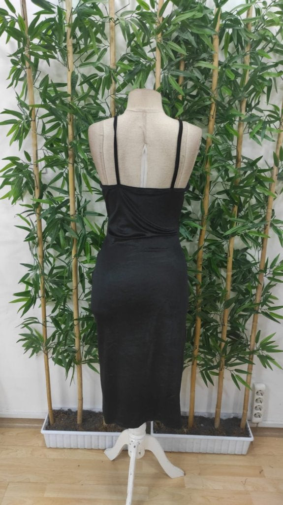 Women's Strappy Cowl Neck Slit Velvet Midi Dress, 25611