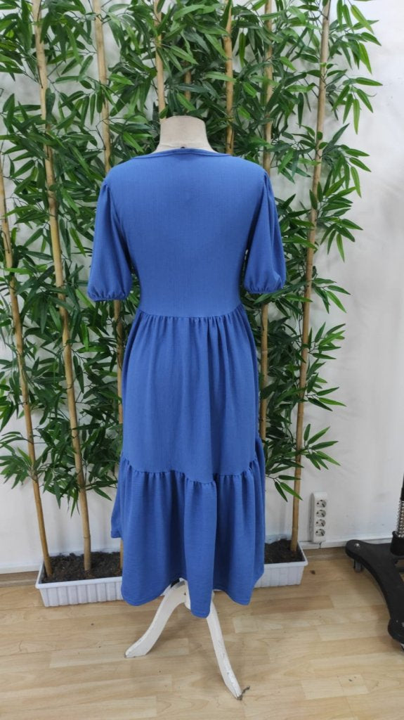 Women's Short Sleeve Open Collar Layered Muslin Balloon Dress, 33893