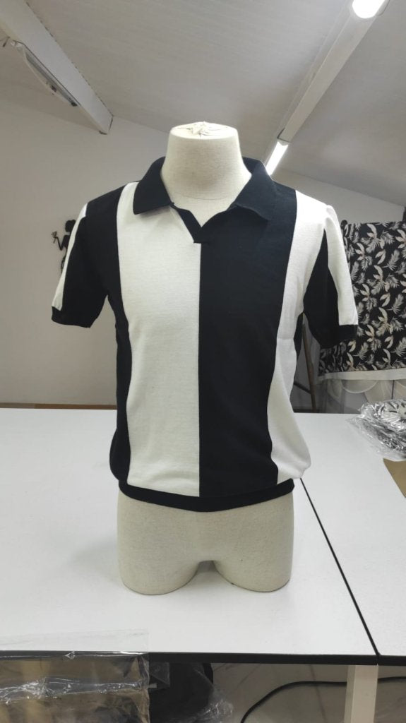 Erkek Kısa Kollu Polo Yakalı Blok Desenli Triko Bluz, 34161