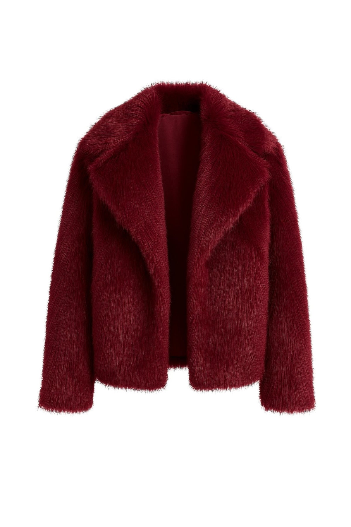Şal Yaka Astarlı Peluş Kürk - Bordo