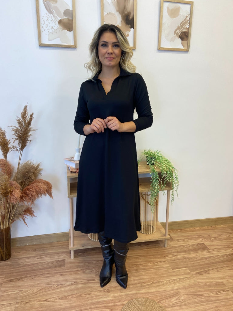Kadın Uzun Kollu Yakalı Midi Viskon Iki Iplik Elbise, 28777