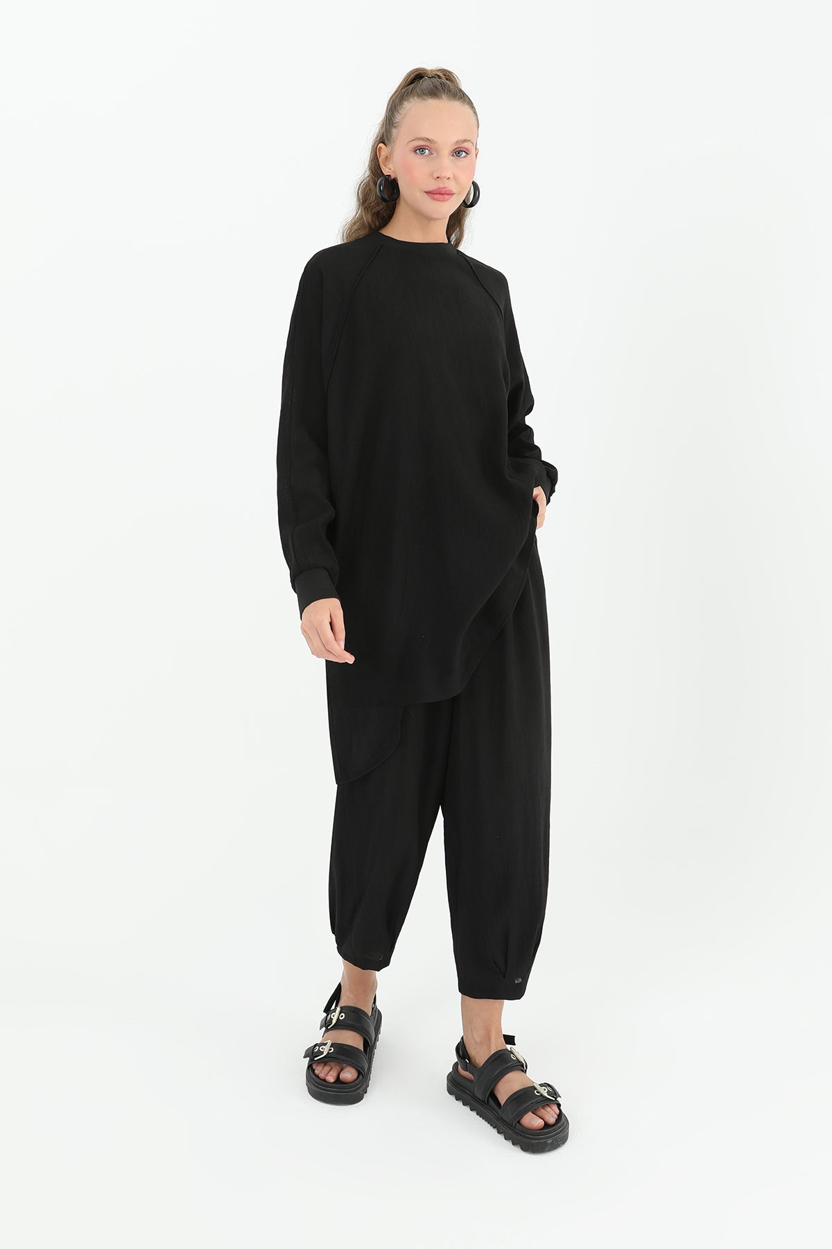 Kadın Arkası Dikiş Detaylı İkili Pantolo Takım  - 14228TKS - BLACK