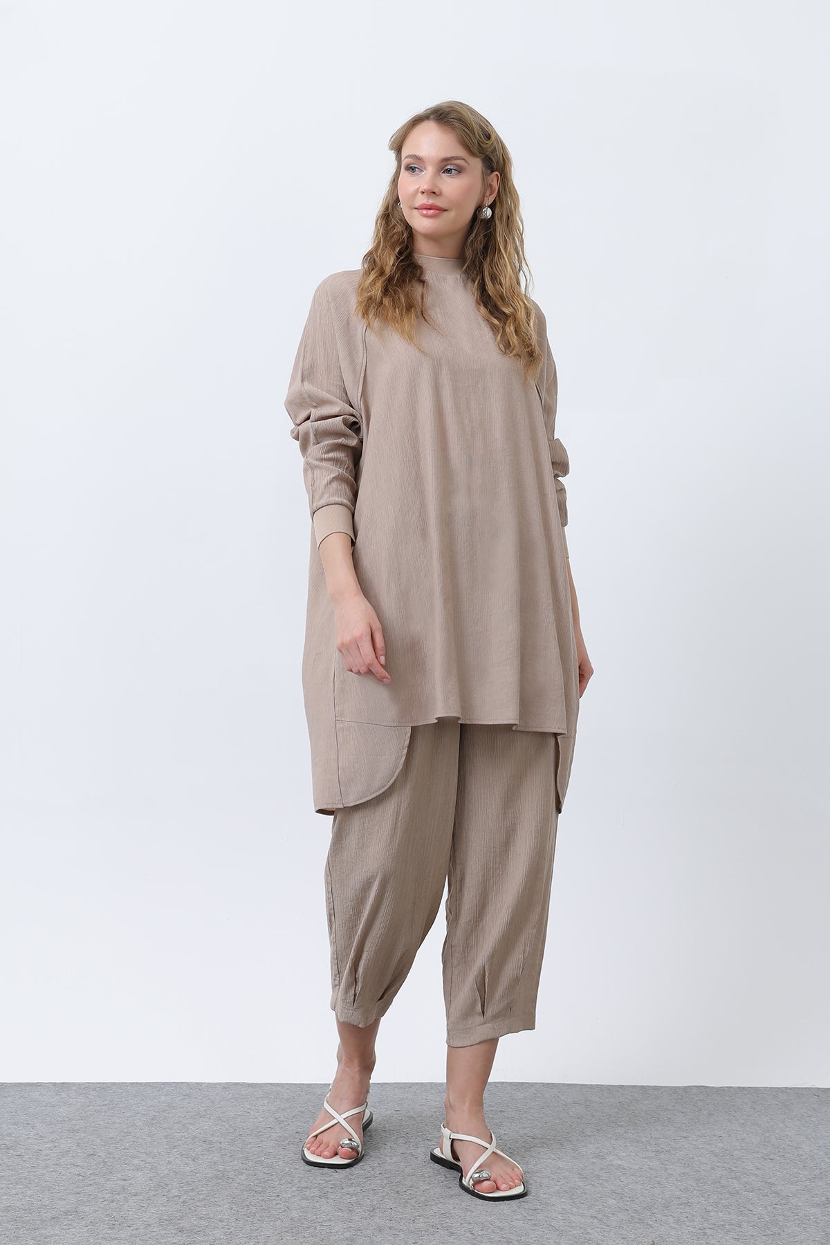 Kadın Arkası Dikiş Detaylı İkili Pantolo Takım  - 14228TKS - MINK
