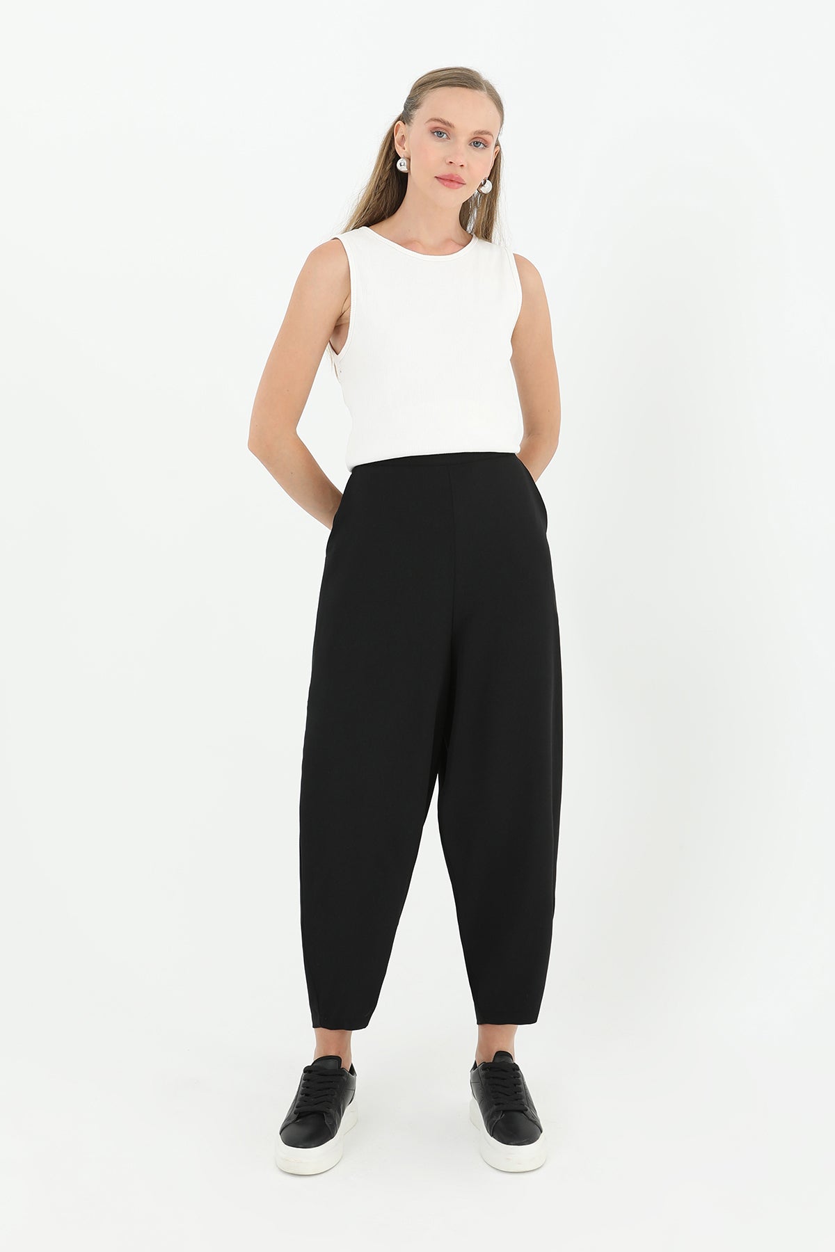 Kadın Linda Kumaş Şalvar Form Pantolon  - 18166PNT - BLACK