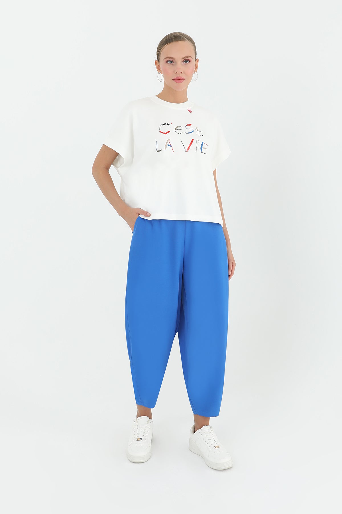Kadın Linda Kumaş Şalvar Form Pantolon  - 18166PNT - SAX BLUE