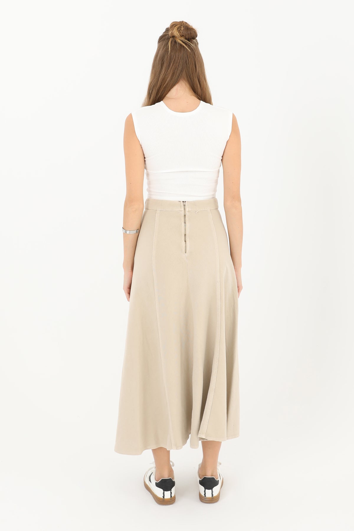 Kadın Gabardin Nakışlı Kloş Etek  - 18188ETK