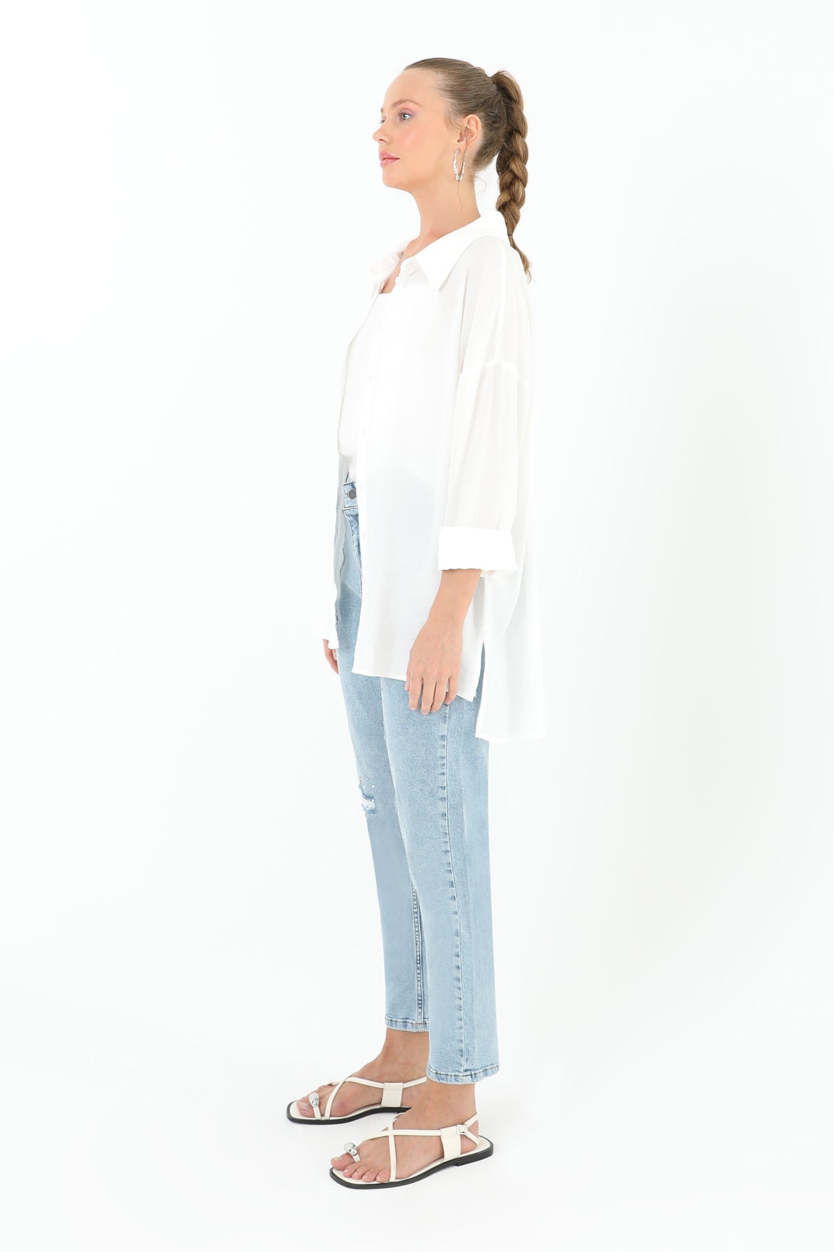 Kadın Yırtık Detaylı Kot Denim Pantolon  - 18192PNT