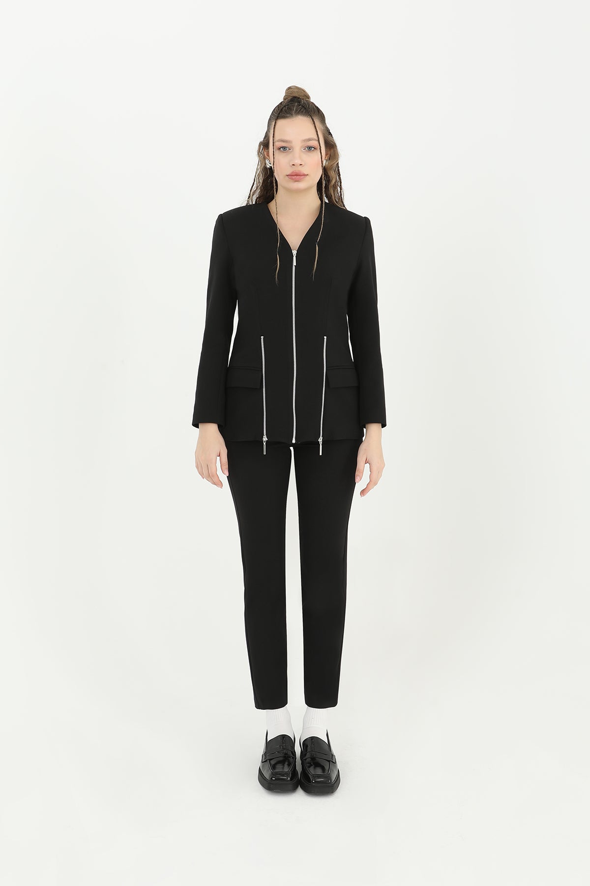 Kadın V Yaka Blazer Ceket  - 31608CKT - BLACK