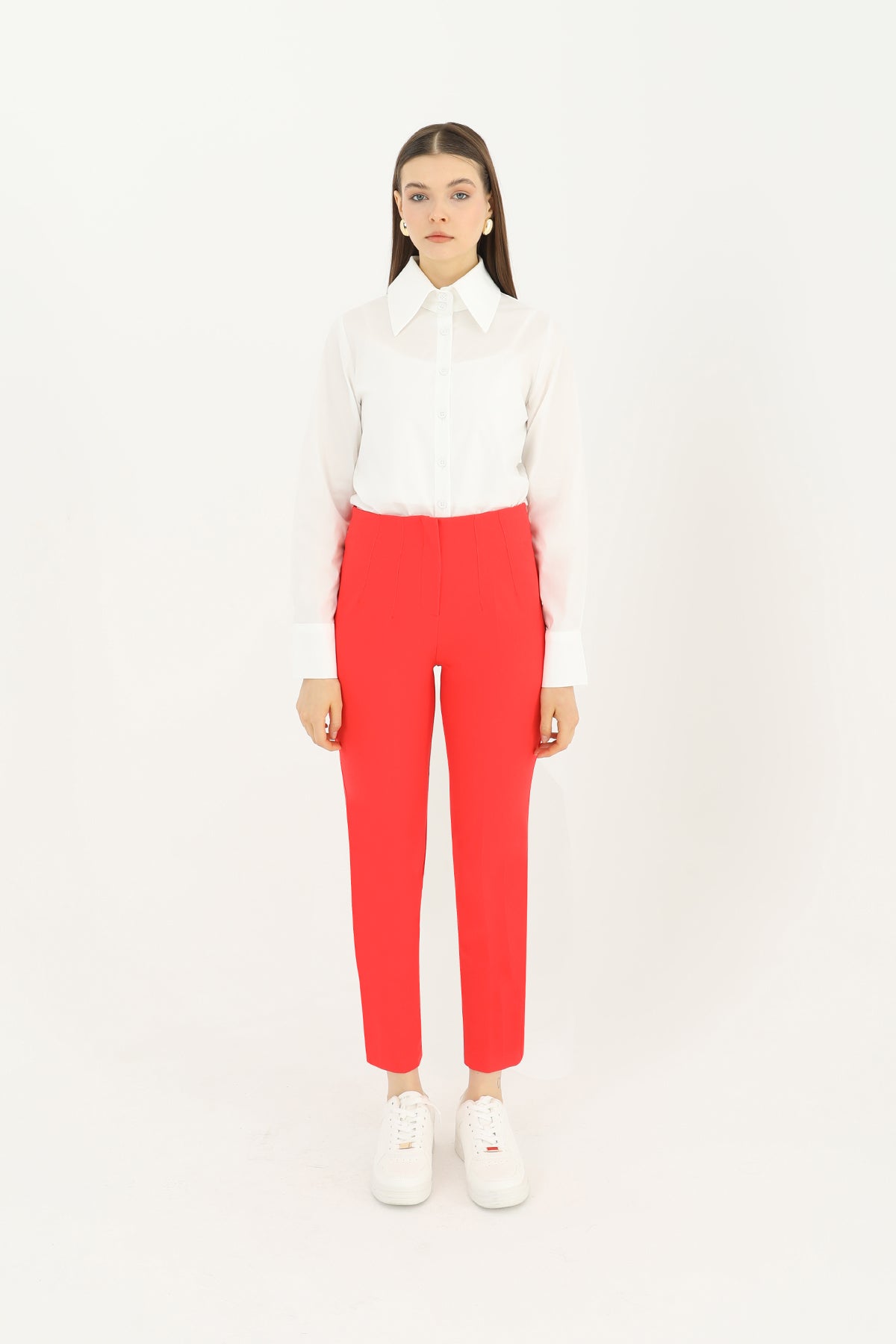 Kadın Pileli Havuç Form Pantolon  - 31610PNT - CORAL