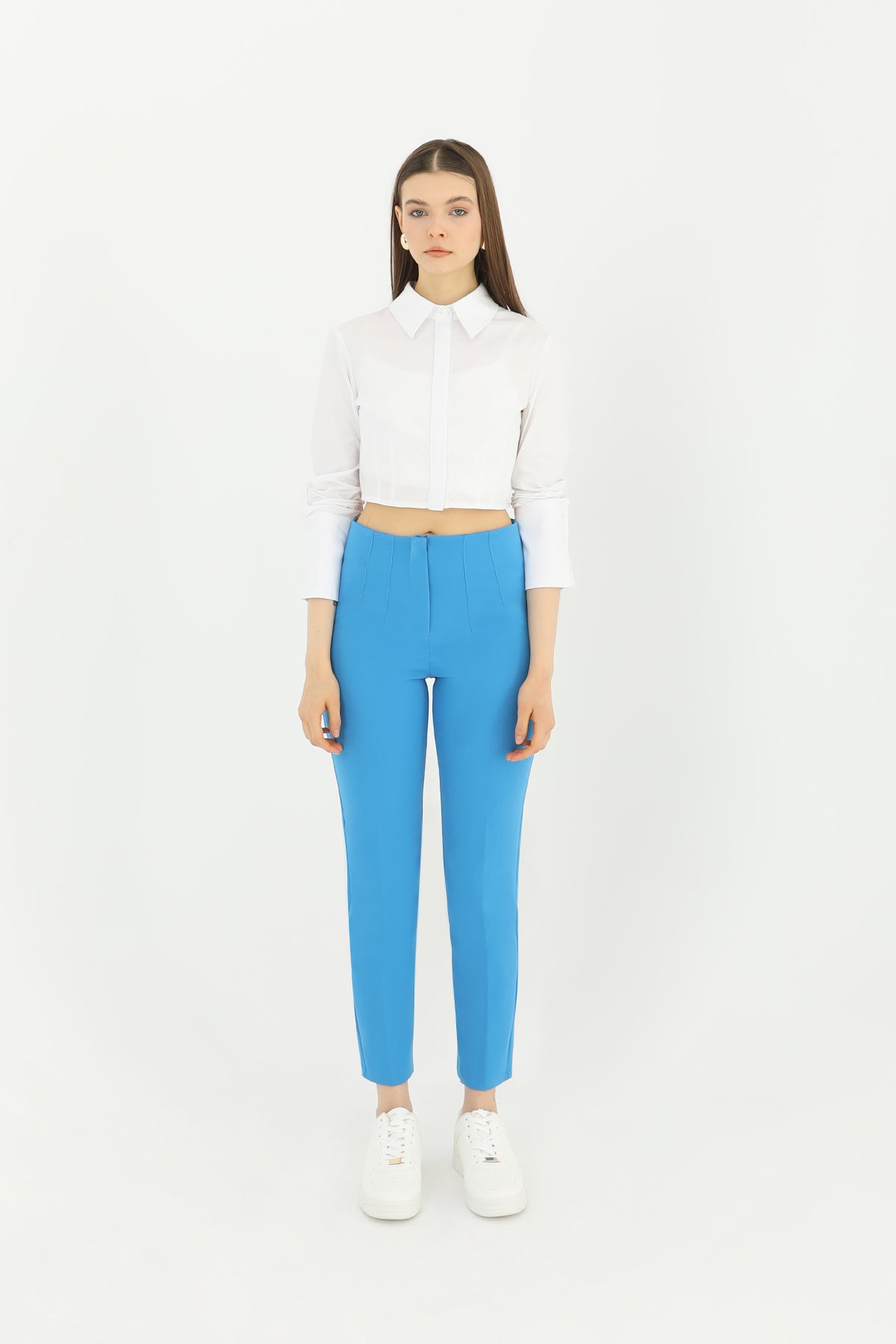 Kadın Pileli Havuç Form Pantolon  - 31610PNT - BLUE