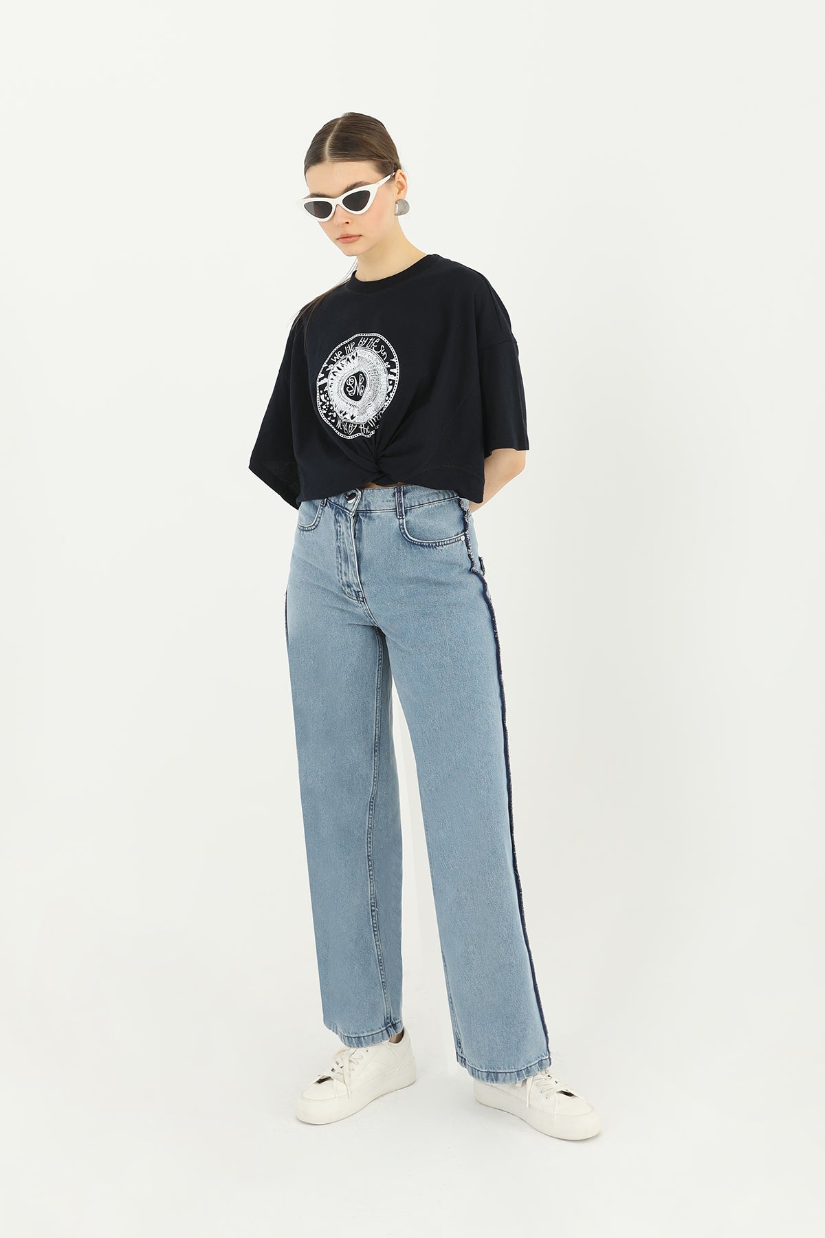 Women's Stripe Detailed Wide Leg Trousers - 31625PNT