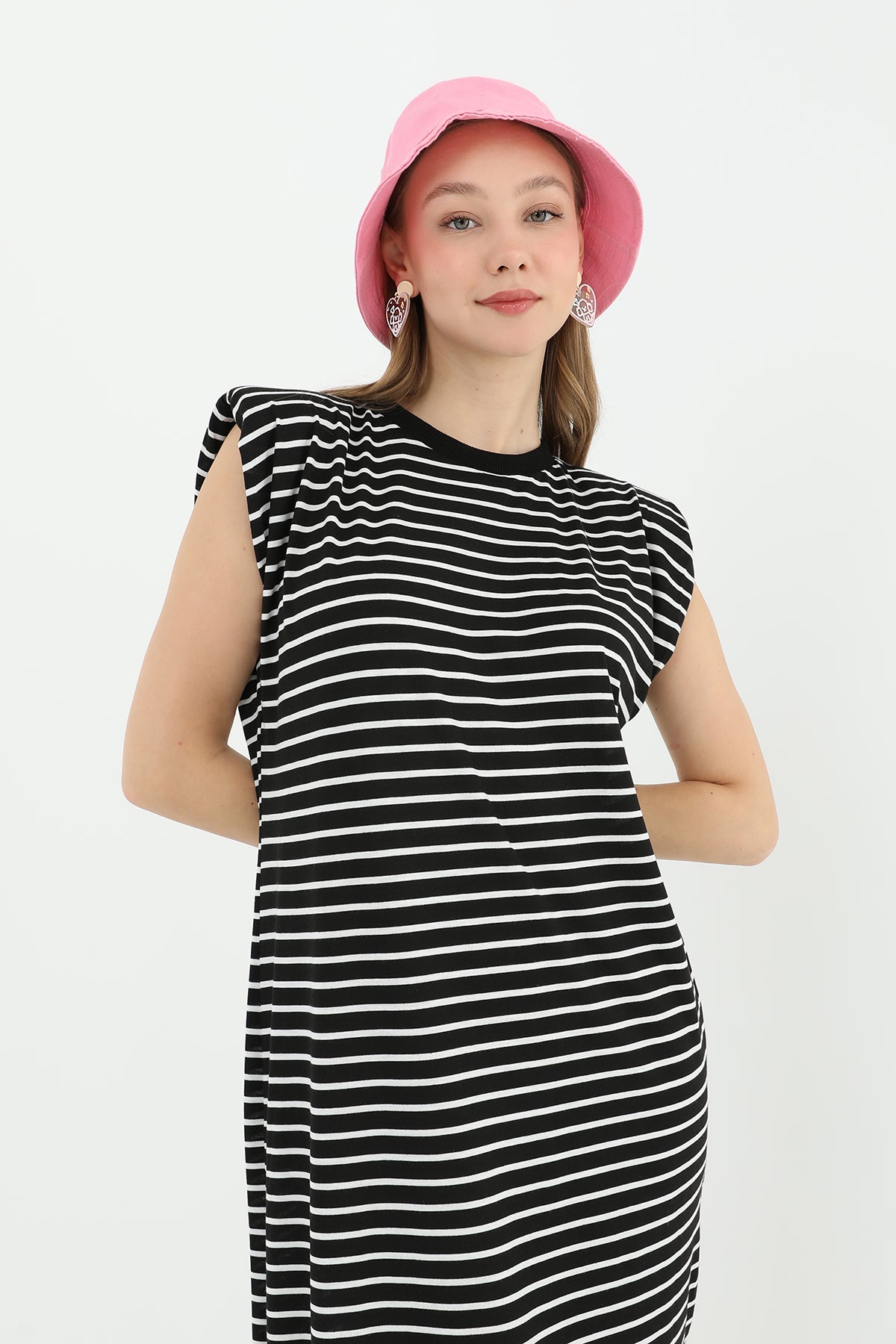 Kadın Çizgili Basic Elbise  - 31663ELB