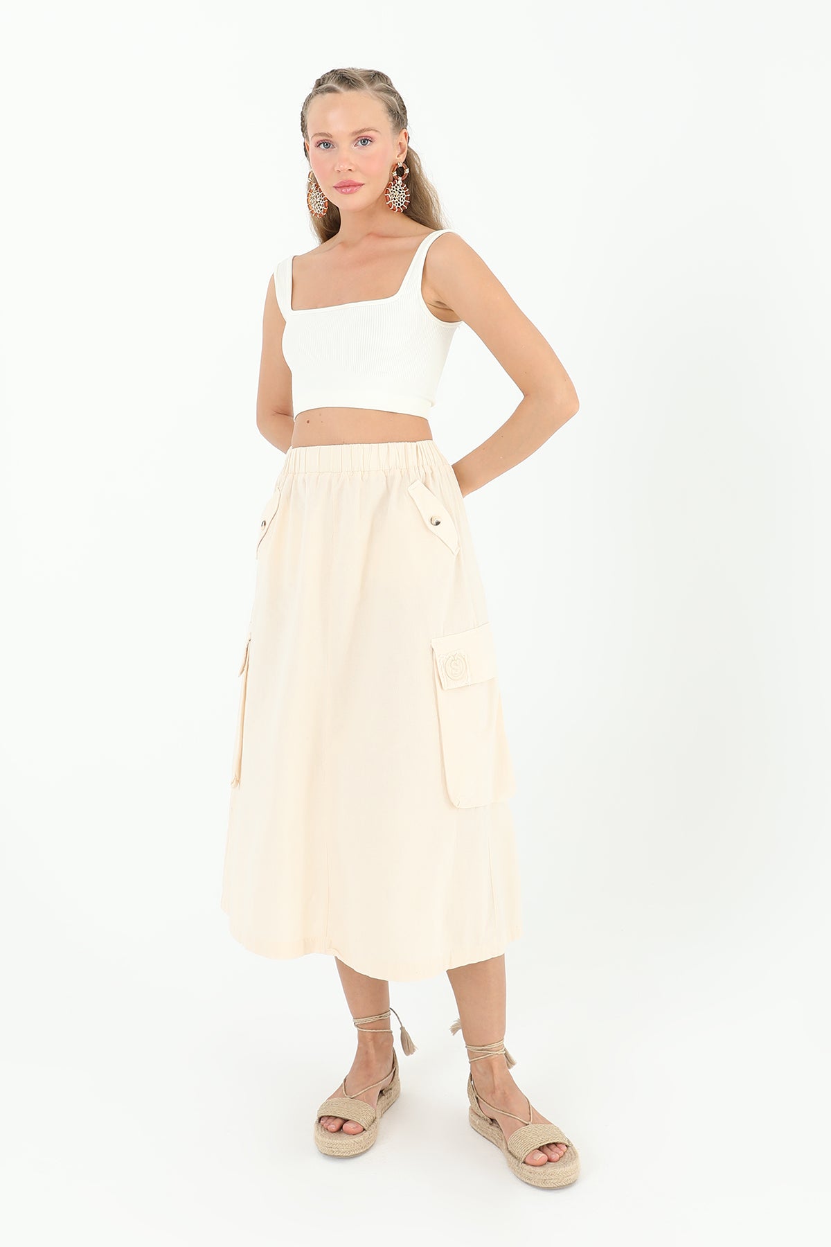 Kadın Cepli Etek  - 31824ETK - BEIGE