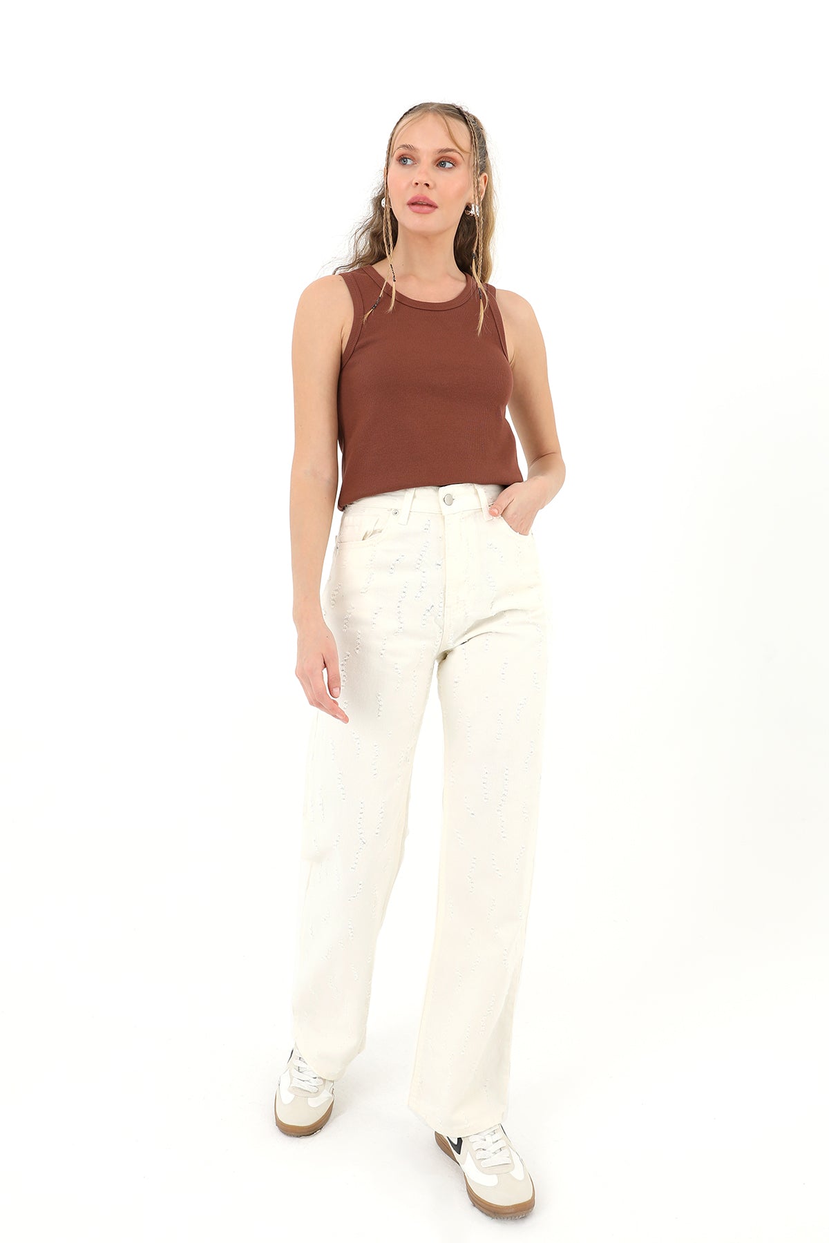 Kadın Denim Kot Pantolon  - 31876PNT - ECRU