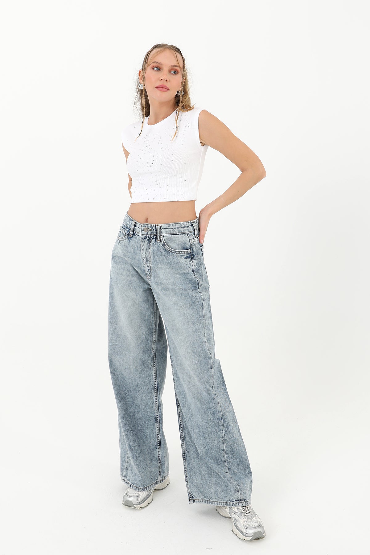 Kadın Dikiş Detaylı Denim Pantolon  - 31882PNT - LIGHT BLUE