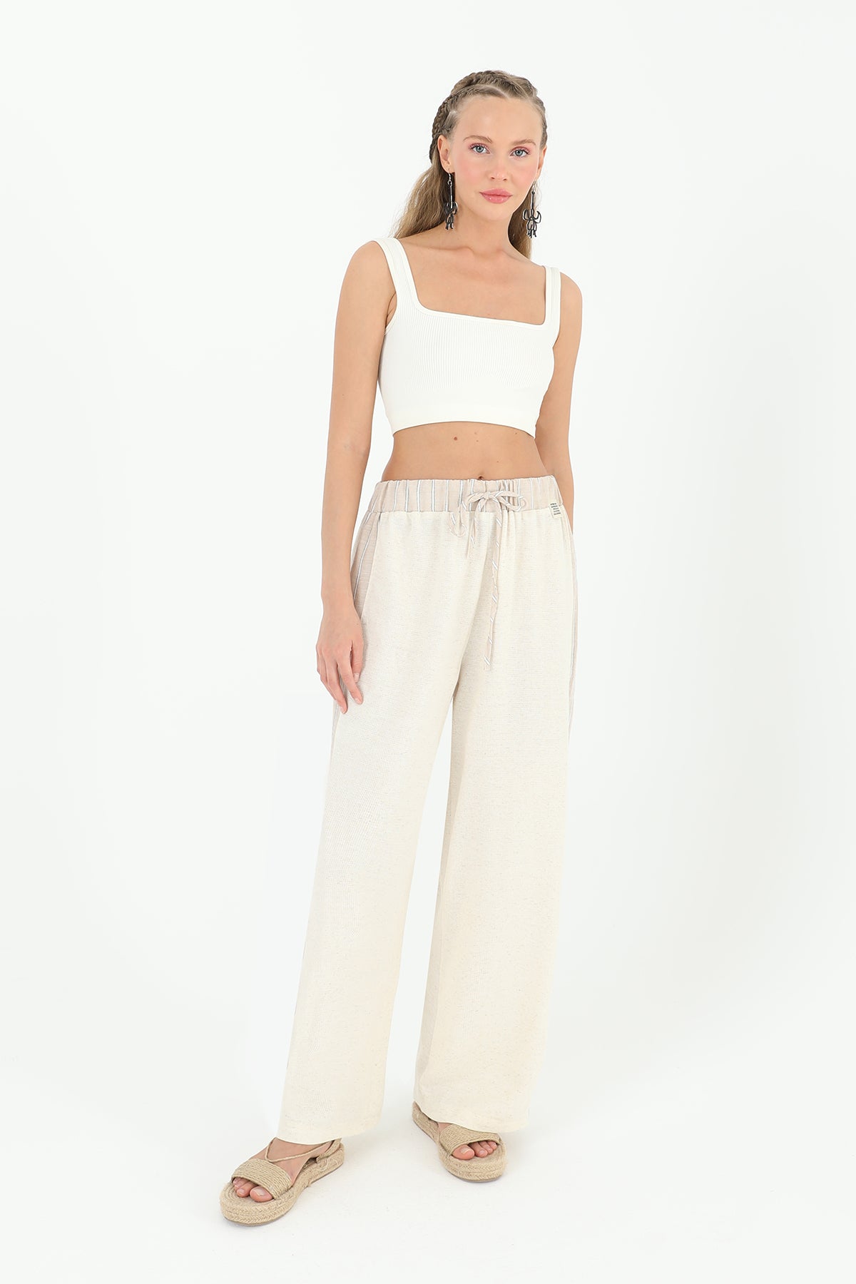 Kadın Belden Bağlamalı Yanları Şeritli Pantolon  - 31884PNT - BEIGE