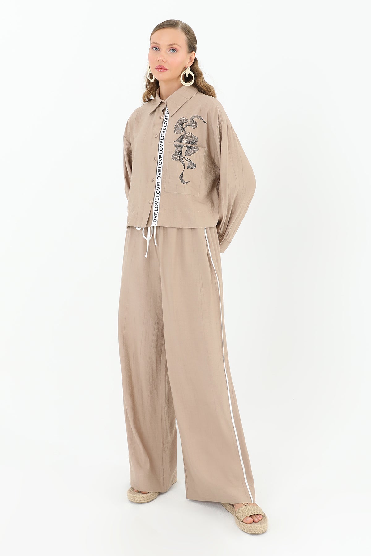 Kadın Beli Lastikli Bol Pantolon  - 31904PNT - MINK