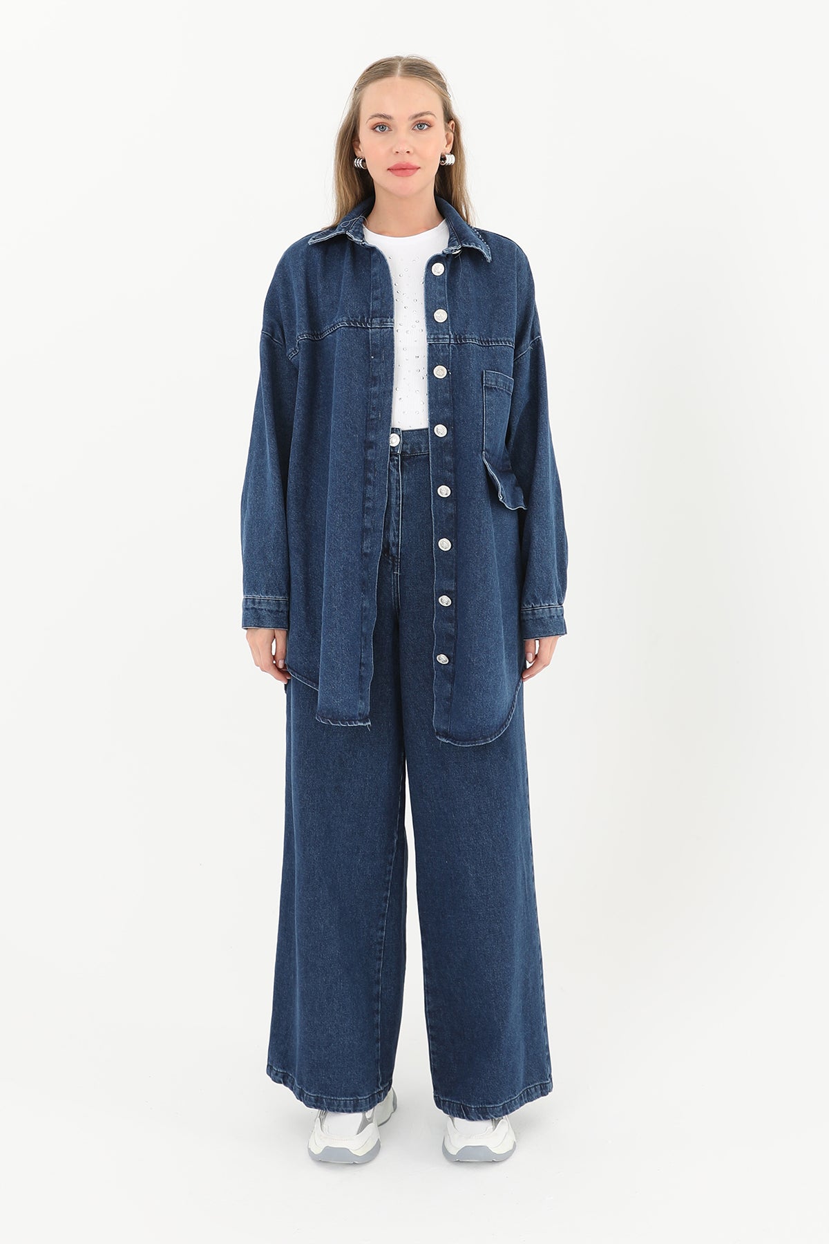 Kadın Denim Gömlek Pantolon Takım  - 14261TKS