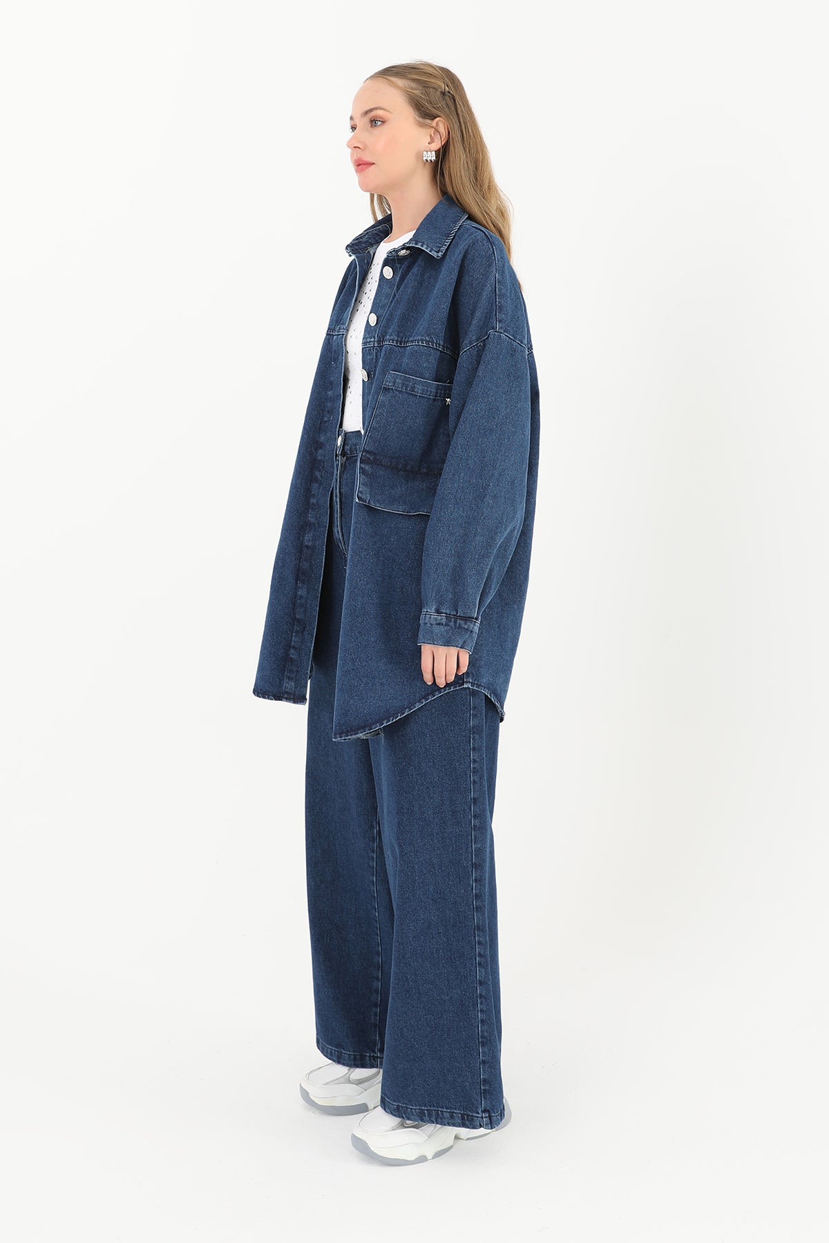 Kadın Denim Gömlek Pantolon Takım  - 14261TKS