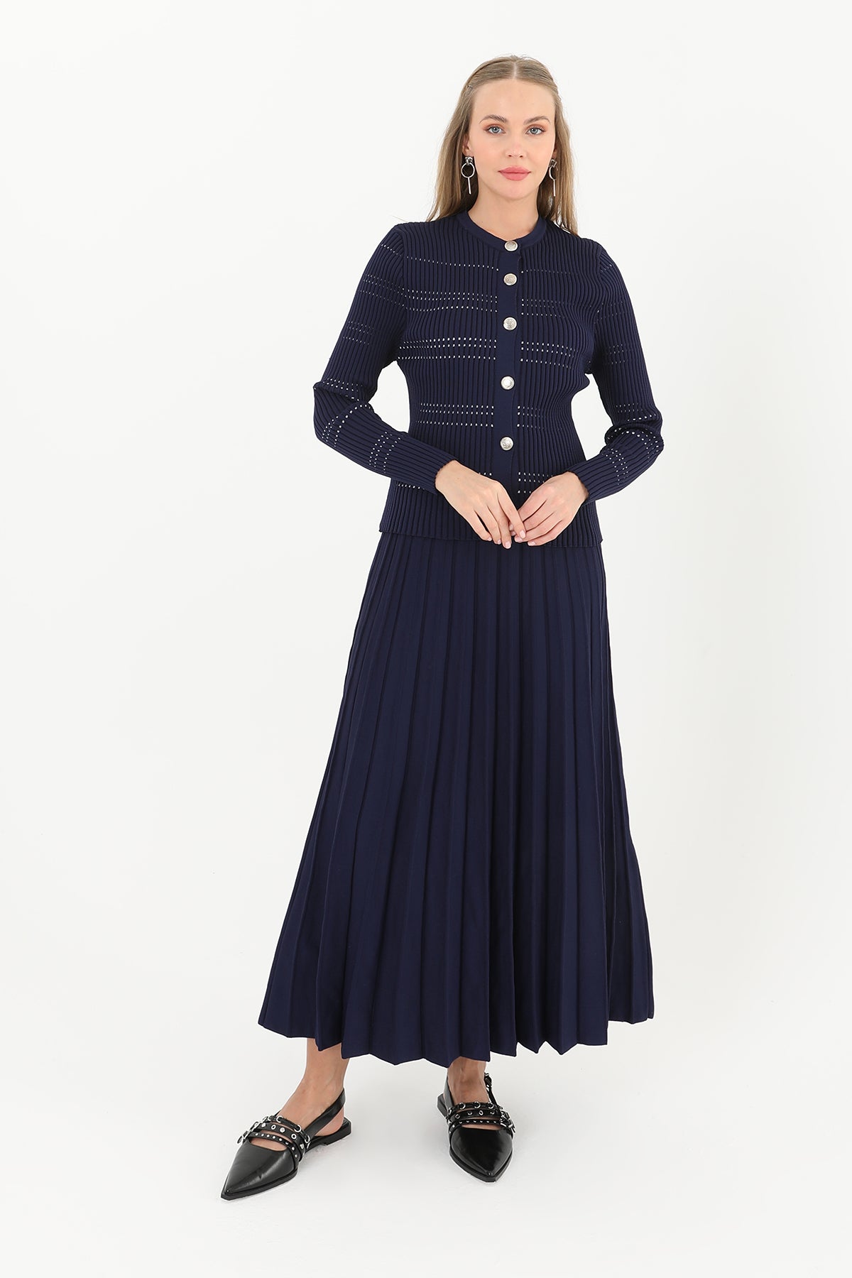 Kadın Triko Etekli Takım  - 14263TKS - NAVY