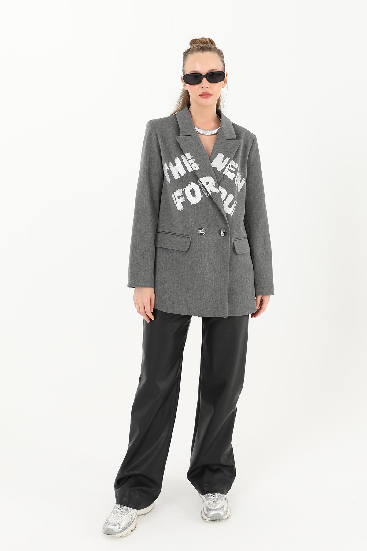 Kadın  Yazı Baskılı Blazer Ceket  - 31978CKT - ANTRACITE