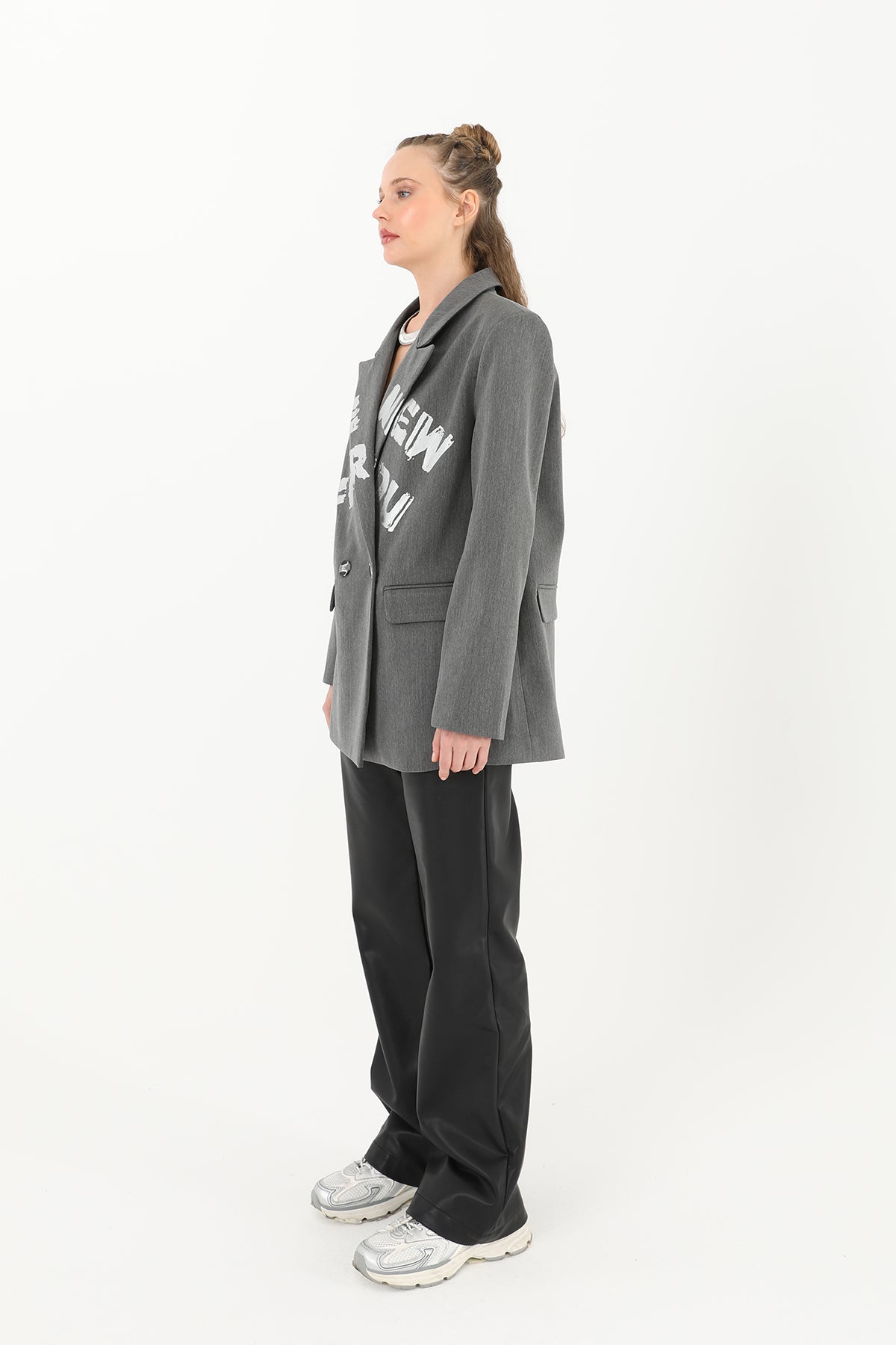 Kadın  Yazı Baskılı Blazer Ceket  - 31978CKT