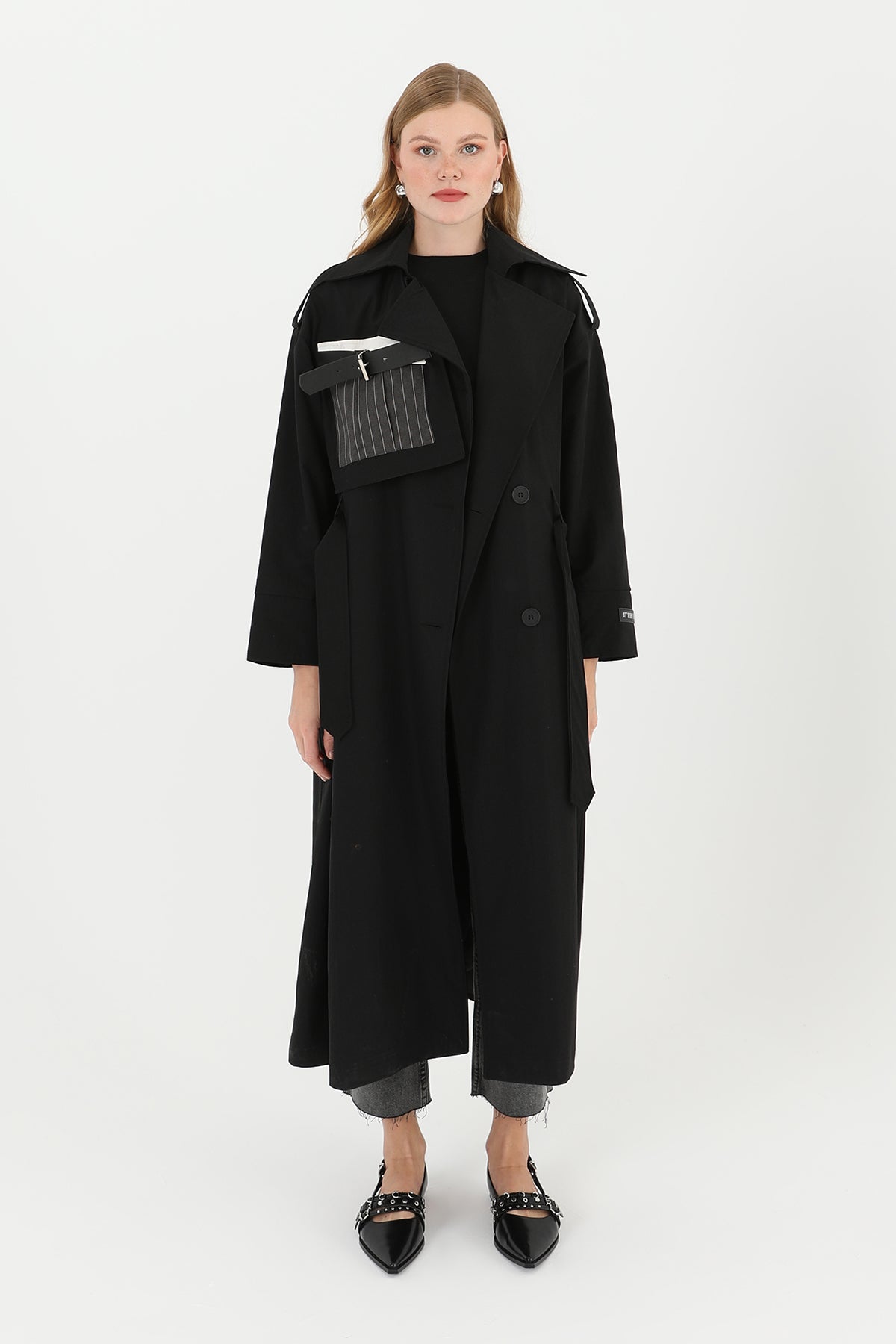 Kadın Cep Aksesuar Detaylı Trench  - 32000TRC - BLACK