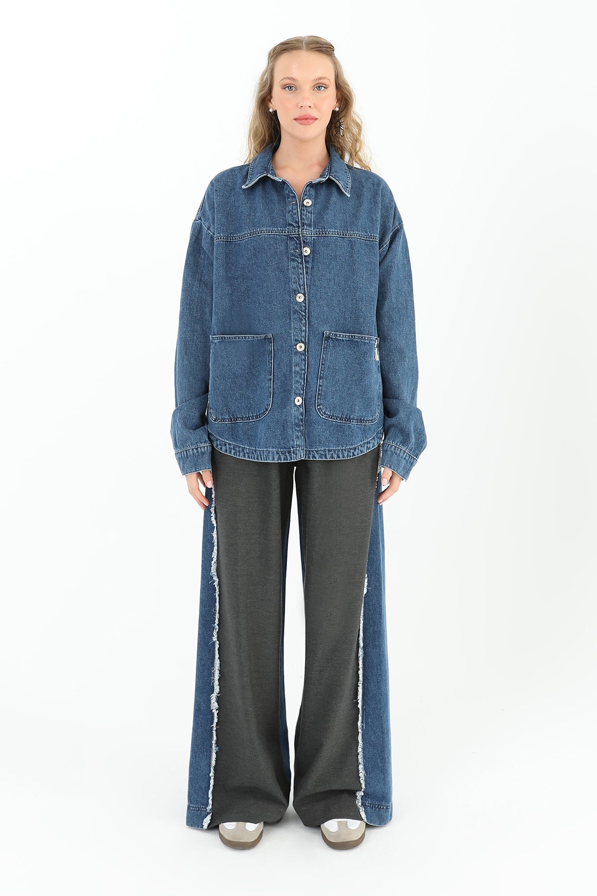 Kadın Denim Cepli Ceket  - 32016JCK - BLUE